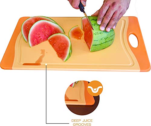 Raj Plastic Cutting Board Reversible Cutting board, Dishwasher Safe, Chopping Boards, Juice Groove, Large Handle, Non-Slip, BPA Free (Small (11.42" x 7.87"), Orange)