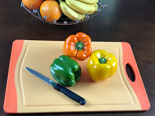 Raj Plastic Cutting Board Reversible Cutting board, Dishwasher Safe, Chopping Boards, Juice Groove, Large Handle, Non-Slip, BPA Free (Small (11.42" x 7.87"), Orange)