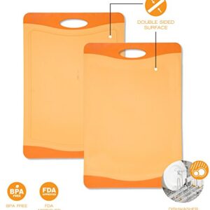 Raj Plastic Cutting Board Reversible Cutting board, Dishwasher Safe, Chopping Boards, Juice Groove, Large Handle, Non-Slip, BPA Free (Small (11.42" x 7.87"), Orange)