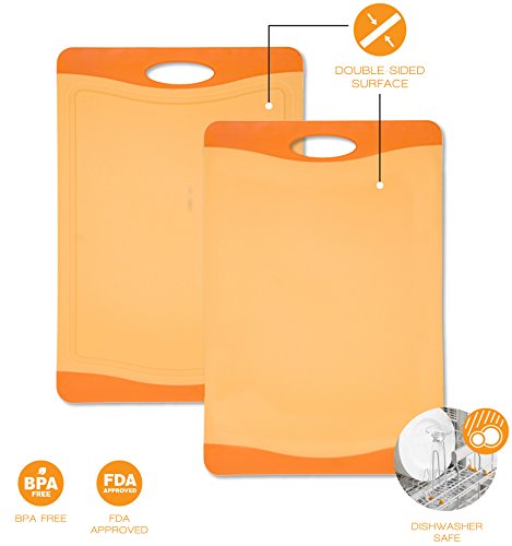 Raj Plastic Cutting Board Reversible Cutting board, Dishwasher Safe, Chopping Boards, Juice Groove, Large Handle, Non-Slip, BPA Free (Small (11.42" x 7.87"), Orange)