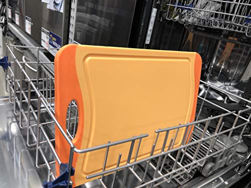 Raj Plastic Cutting Board Reversible Cutting board, Dishwasher Safe, Chopping Boards, Juice Groove, Large Handle, Non-Slip, BPA Free (Small (11.42" x 7.87"), Orange)