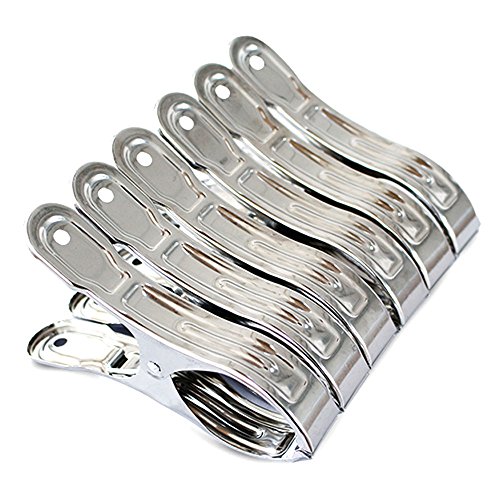 FOMMEN Large Heavy Duty Metal Clothespins 6 Packs Stainless Steel Clothespin,Big Beach Chair Towel Clips,Clamp for Quilt,Outdoor Light Clips