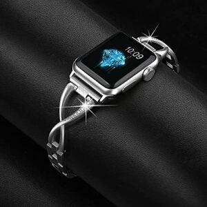 Secbolt Bands Compatible with Apple Watch Band 38mm 40mm 41mm Iwatch SE Series 8/7/6/5/4/3/2/1 Women Dressy Jewelry Stainless Steel Accessories Wristband Strap, Silver