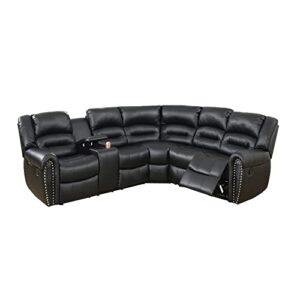 benjara bonded leather 3 piece reclining sectional, black