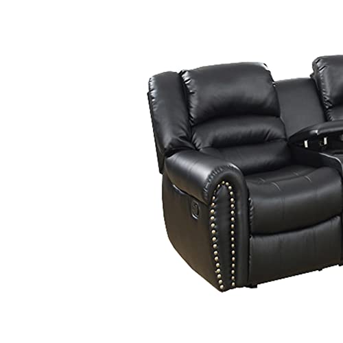 Benjara Bonded Leather 3 Piece Reclining Sectional, Black