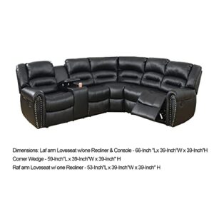 Benjara Bonded Leather 3 Piece Reclining Sectional, Black