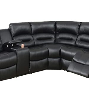 Benjara Bonded Leather 3 Piece Reclining Sectional, Black