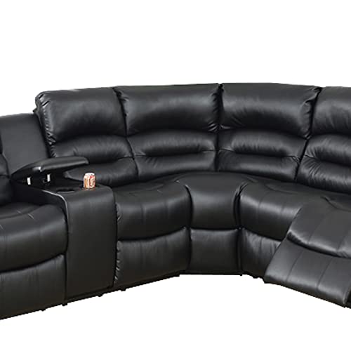 Benjara Bonded Leather 3 Piece Reclining Sectional, Black