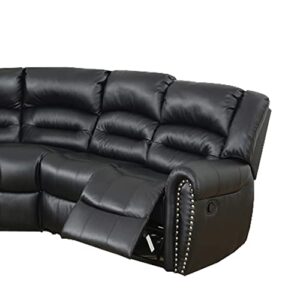 Benjara Bonded Leather 3 Piece Reclining Sectional, Black