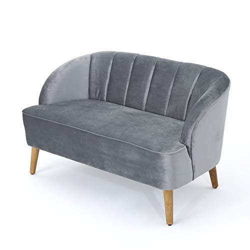 Christopher Knight Home Amaia Modern Velvet Sofa, Pewter / Walnut