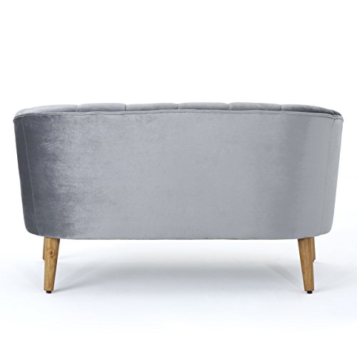 Christopher Knight Home Amaia Modern Velvet Sofa, Pewter / Walnut