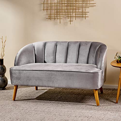 Christopher Knight Home Amaia Modern Velvet Sofa, Pewter / Walnut