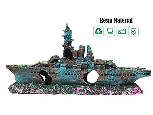 SLOCME Aquarium Shipwreck Decorations Fish Tank Ornaments - Resin Material Sunken Ship Decorations, Eco-Friendly for Freshwater Saltwater Aquarium Betta Fish Decorations