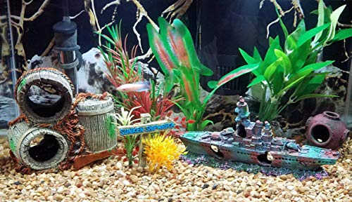 SLOCME Aquarium Shipwreck Decorations Fish Tank Ornaments - Resin Material Sunken Ship Decorations, Eco-Friendly for Freshwater Saltwater Aquarium Betta Fish Decorations