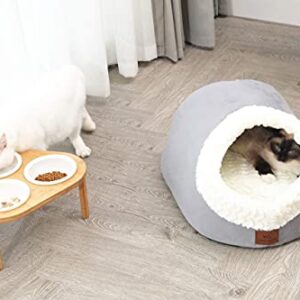 Miss Meow Cat Bed for Indoor Cats,Medium Large Cats Cave Bed,Machine Washable Slip Resistant Bottom,Ultra Soft Plush Cushion (Gray Cave)