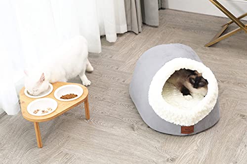 Miss Meow Cat Bed for Indoor Cats,Medium Large Cats Cave Bed,Machine Washable Slip Resistant Bottom,Ultra Soft Plush Cushion (Gray Cave)