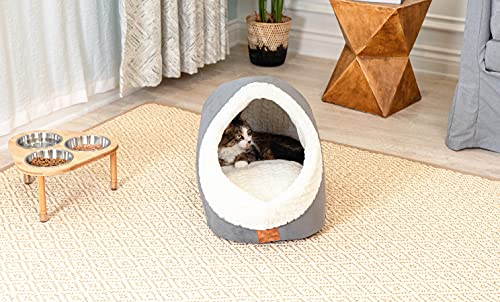 Miss Meow Cat Bed for Indoor Cats,Medium Large Cats Cave Bed,Machine Washable Slip Resistant Bottom,Ultra Soft Plush Cushion (Gray Cave)