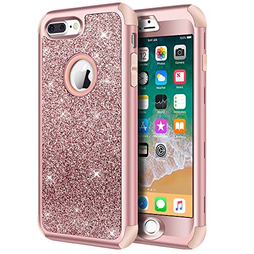 Hython iPhone 8 Plus Case, iPhone 7 Plus Case, Heavy Duty Defender Protective Case Bling Glitter Sparkle Hard Shell Armor Hybrid Shockproof Rubber Bumper Cover for iPhone 7 Plus and 8 Plus, Rose Gold