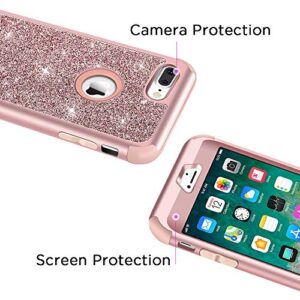 Hython iPhone 8 Plus Case, iPhone 7 Plus Case, Heavy Duty Defender Protective Case Bling Glitter Sparkle Hard Shell Armor Hybrid Shockproof Rubber Bumper Cover for iPhone 7 Plus and 8 Plus, Rose Gold