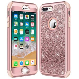 Hython iPhone 8 Plus Case, iPhone 7 Plus Case, Heavy Duty Defender Protective Case Bling Glitter Sparkle Hard Shell Armor Hybrid Shockproof Rubber Bumper Cover for iPhone 7 Plus and 8 Plus, Rose Gold