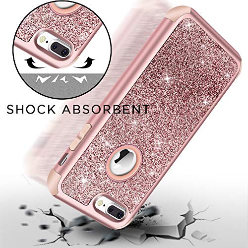 Hython iPhone 8 Plus Case, iPhone 7 Plus Case, Heavy Duty Defender Protective Case Bling Glitter Sparkle Hard Shell Armor Hybrid Shockproof Rubber Bumper Cover for iPhone 7 Plus and 8 Plus, Rose Gold