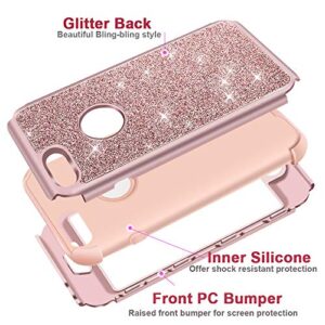 Hython iPhone 8 Plus Case, iPhone 7 Plus Case, Heavy Duty Defender Protective Case Bling Glitter Sparkle Hard Shell Armor Hybrid Shockproof Rubber Bumper Cover for iPhone 7 Plus and 8 Plus, Rose Gold