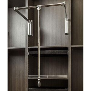 soft-close wardrobe lift polished chrome expanding heavy duty steel tubing with silver plastic housing, 45 lb weight rating (for 33” – 48” openings)