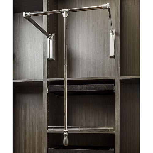 Soft-Close Wardrobe Lift Polished Chrome Expanding Heavy duty steel Tubing with Silver Plastic Housing, 45 lb Weight Rating (For 33” – 48” openings)