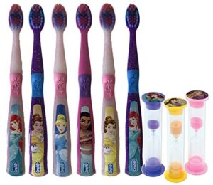 disney princess 9pc oral hygiene bundle! kids soft manual toothbrush 6 pack! plus bonus disney princess brushing timers!