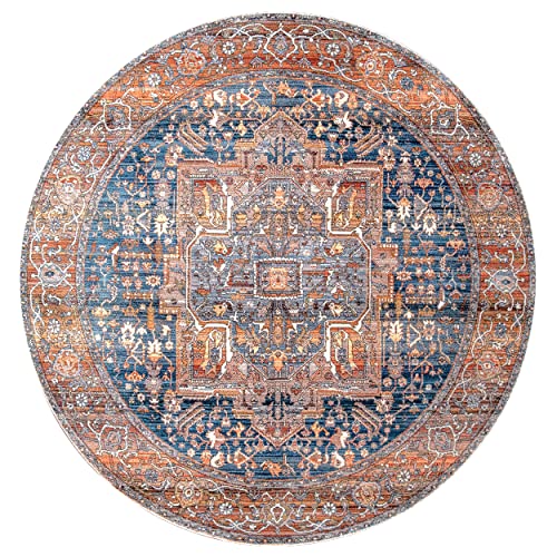 nuLOOM Harriet Vintage Medallion Fringe Area Rug, 5' Round, Rust