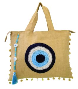 karensline handmade evil eye beach bags eco friendly bags shoulder bag women zipper closure wipeable inner lining