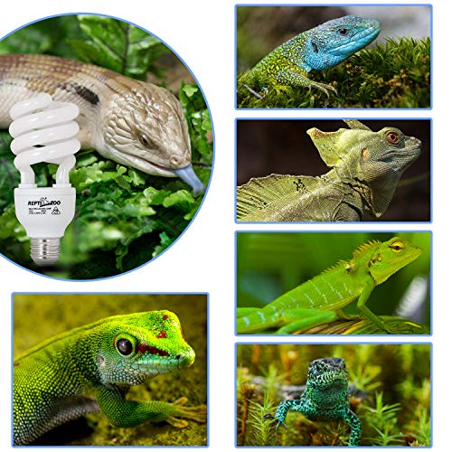 REPTI ZOO 15 W UVA UVB 5.0 Reptile Lights Energy Saving Reptile Heat Lamp UVB Bulb Spiral Compact Bulb Fit for Rainforest Type Reptile/Snake/Lizard/Insect/Turtle/Tortoise