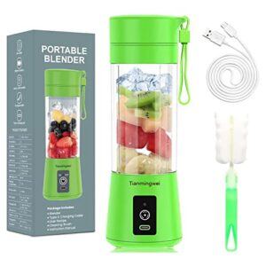 tianmingwei portable blender personal 6 blades juicer cup household fruit mixer with magnetic secure switch usb charger cable 400ml (green)