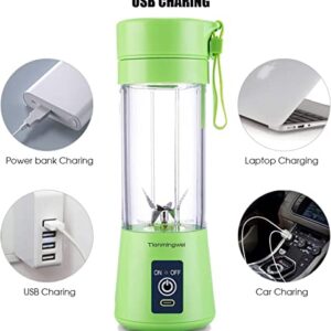 Tianmingwei Portable Blender Personal 6 Blades Juicer Cup Household Fruit Mixer with Magnetic Secure Switch USB Charger Cable 400ml (Green)