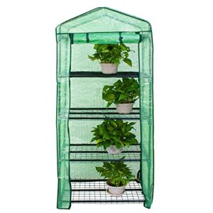 homgarden 4-tier mini greenhouse portable plant flower shelf tent w/pe cover roll-up zipper door for lawn patio garden indoor outdoors
