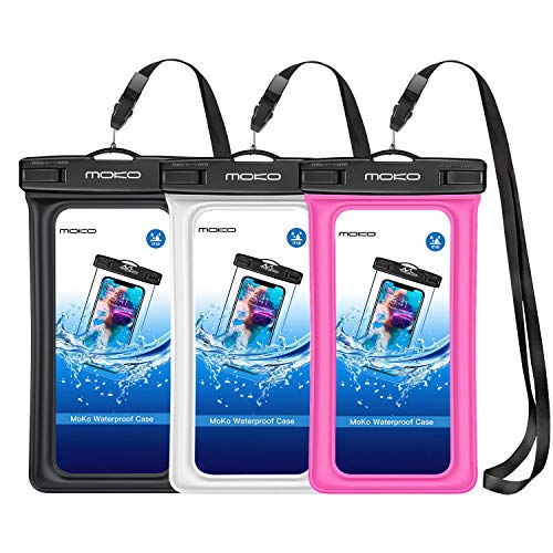 MoKo Floating Waterproof Phone Pouch [3 Pack], Floatable Phone Case Dry Bag with Lanyard Armband Compatible with iPhone 13/13 Pro Max/iPhone 12/12 Pro Max/11 Pro, X/Xr/Xs Max,8, Samsung S21/S10/S9