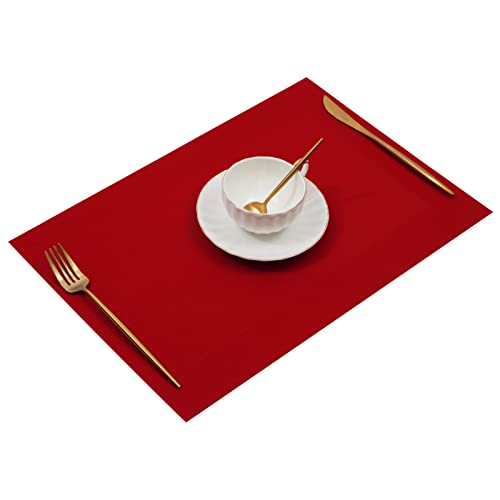 U'Artlines Placemat, Crossweave Woven Vinyl Non-Slip Insulation Placemat Washable Table Mats Set (6pcs placemats, Red)