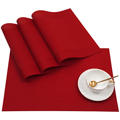 U'Artlines Placemat, Crossweave Woven Vinyl Non-Slip Insulation Placemat Washable Table Mats Set (6pcs placemats, Red)