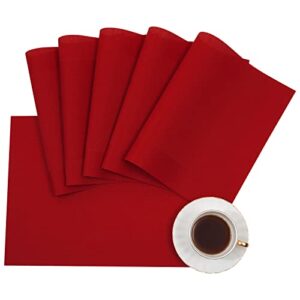 U'Artlines Placemat, Crossweave Woven Vinyl Non-Slip Insulation Placemat Washable Table Mats Set (6pcs placemats, Red)