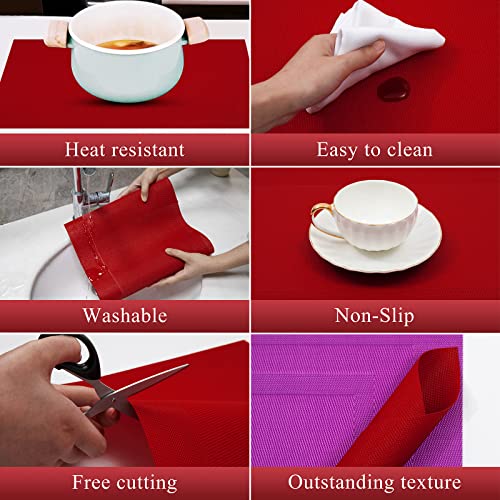 U'Artlines Placemat, Crossweave Woven Vinyl Non-Slip Insulation Placemat Washable Table Mats Set (6pcs placemats, Red)