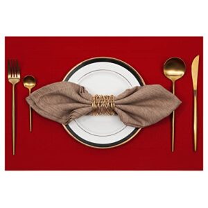 U'Artlines Placemat, Crossweave Woven Vinyl Non-Slip Insulation Placemat Washable Table Mats Set (6pcs placemats, Red)