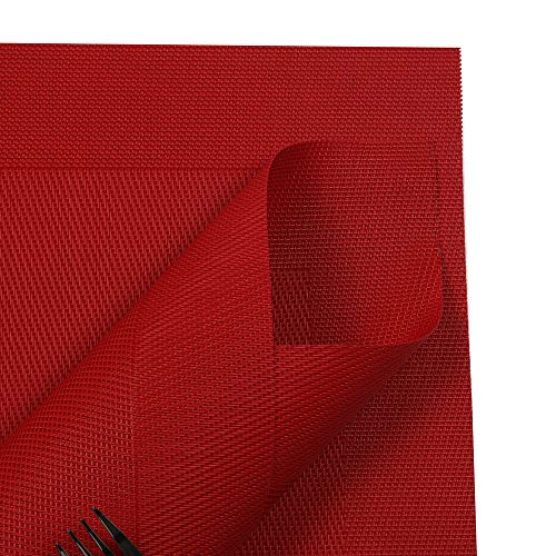 U'Artlines Placemat, Crossweave Woven Vinyl Non-Slip Insulation Placemat Washable Table Mats Set (6pcs placemats, Red)