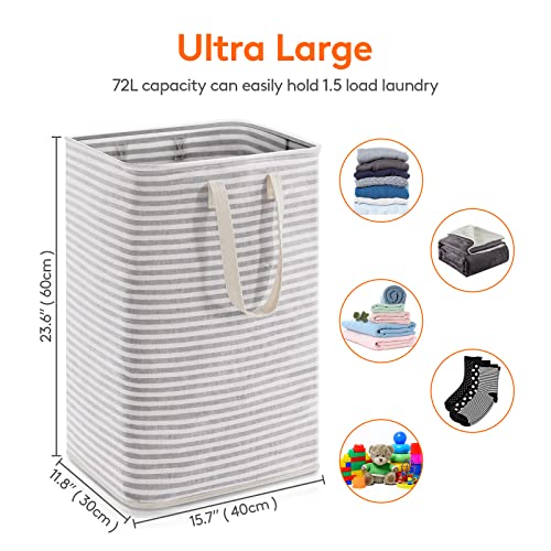 Lifewit Laundry Hamper Large Collapsible Laundry Baskets, Freestanding Waterproof Clothes Hamper Storage Basket with Easy Carry Extended Handles for Clothes in Laundry Room Bedroom Bathroom College Dorm for Adults, Grey