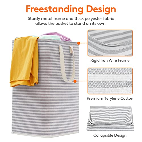 Lifewit Laundry Hamper Large Collapsible Laundry Baskets, Freestanding Waterproof Clothes Hamper Storage Basket with Easy Carry Extended Handles for Clothes in Laundry Room Bedroom Bathroom College Dorm for Adults, Grey