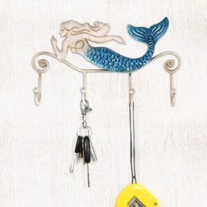 Tooarts Wall Mounted Key Holder Iron Mermaid Wall Decoration 4 Hooks for Coats Towels Bags Wall Mount Clothes Holder Screws Included