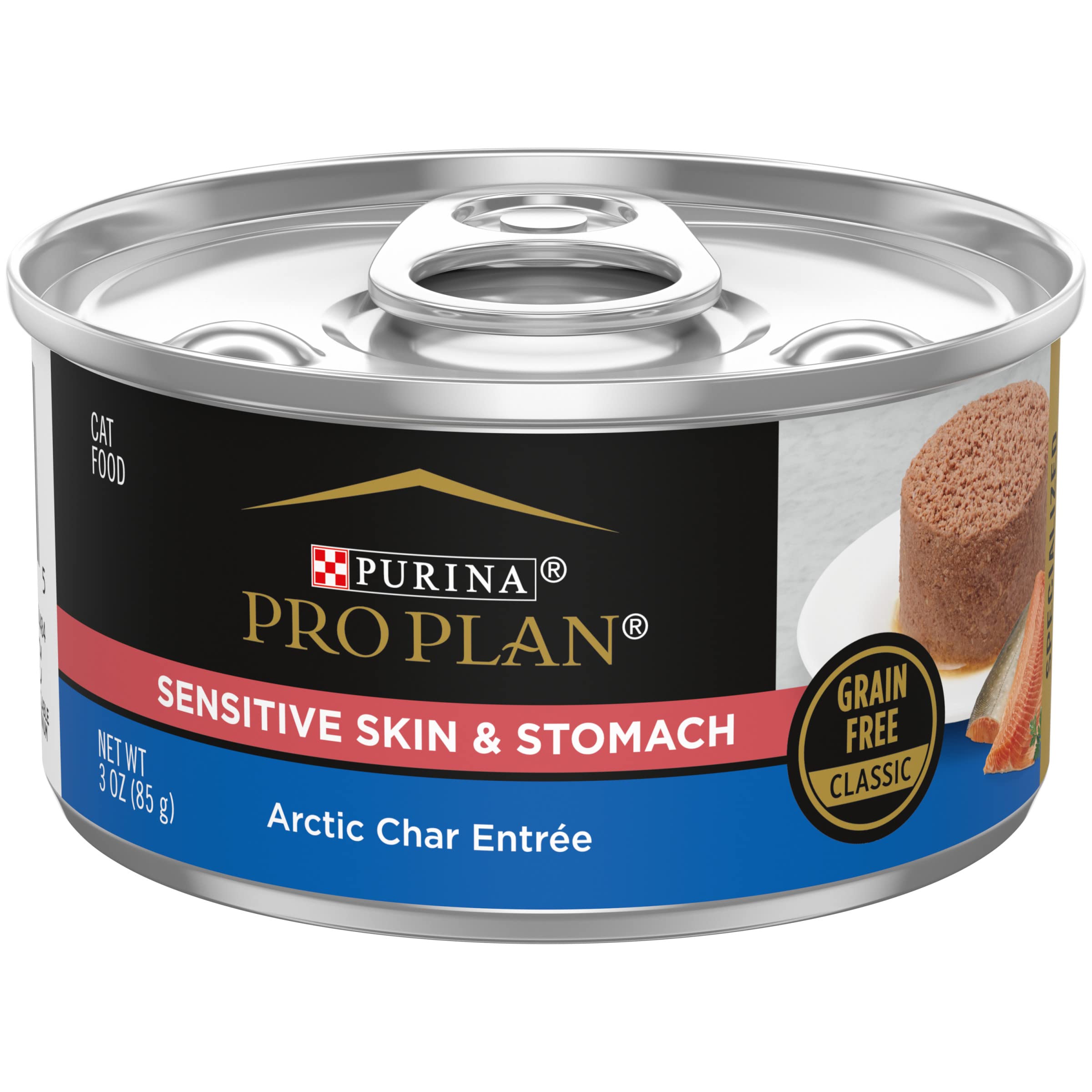 Purina Pro Plan Sensitive Skin and Stomach Cat Food Wet Pate, Sensitive Skin and Stomach Arctic Char Entree - (24) 3 oz. Pull-Top Cans