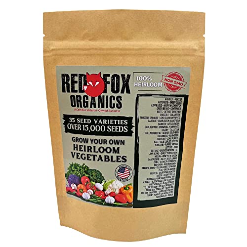 Non-GMO Heirloom Seed Kit | 15,000+ Non-Hybrid Open-Pollinated Seeds | 35 Varieties of Fruit and Vegetable Seeds |Easy Storage | Emergency Preparedness | Veteran Owned Business | Red Fox Organics