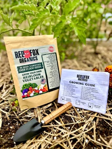 Non-GMO Heirloom Seed Kit | 15,000+ Non-Hybrid Open-Pollinated Seeds | 35 Varieties of Fruit and Vegetable Seeds |Easy Storage | Emergency Preparedness | Veteran Owned Business | Red Fox Organics