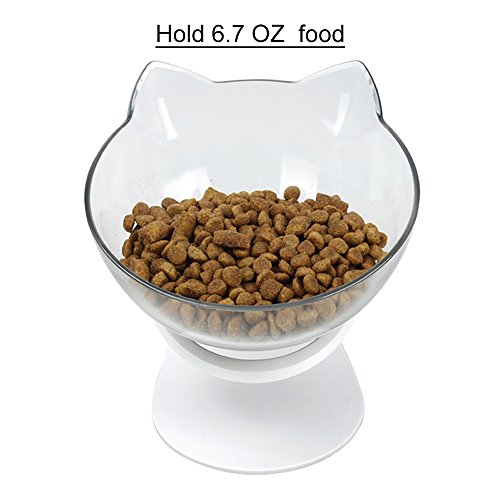 QIYADIN Tilted Raised Posture Cat Food Bowl Neck Protection Anti Vomiting 15 Degree Elevated Slanted Stand Pet Bowls for Cats and Small Dogs (Single)