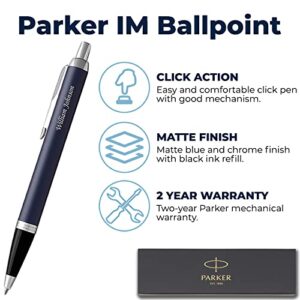 Dayspring Pens Parker Pen | Engraved/Personalized Parker IM Ballpoint Gift Pen - Matte Blue in Premium Pen Case. Fast One Day Personalized Engraving